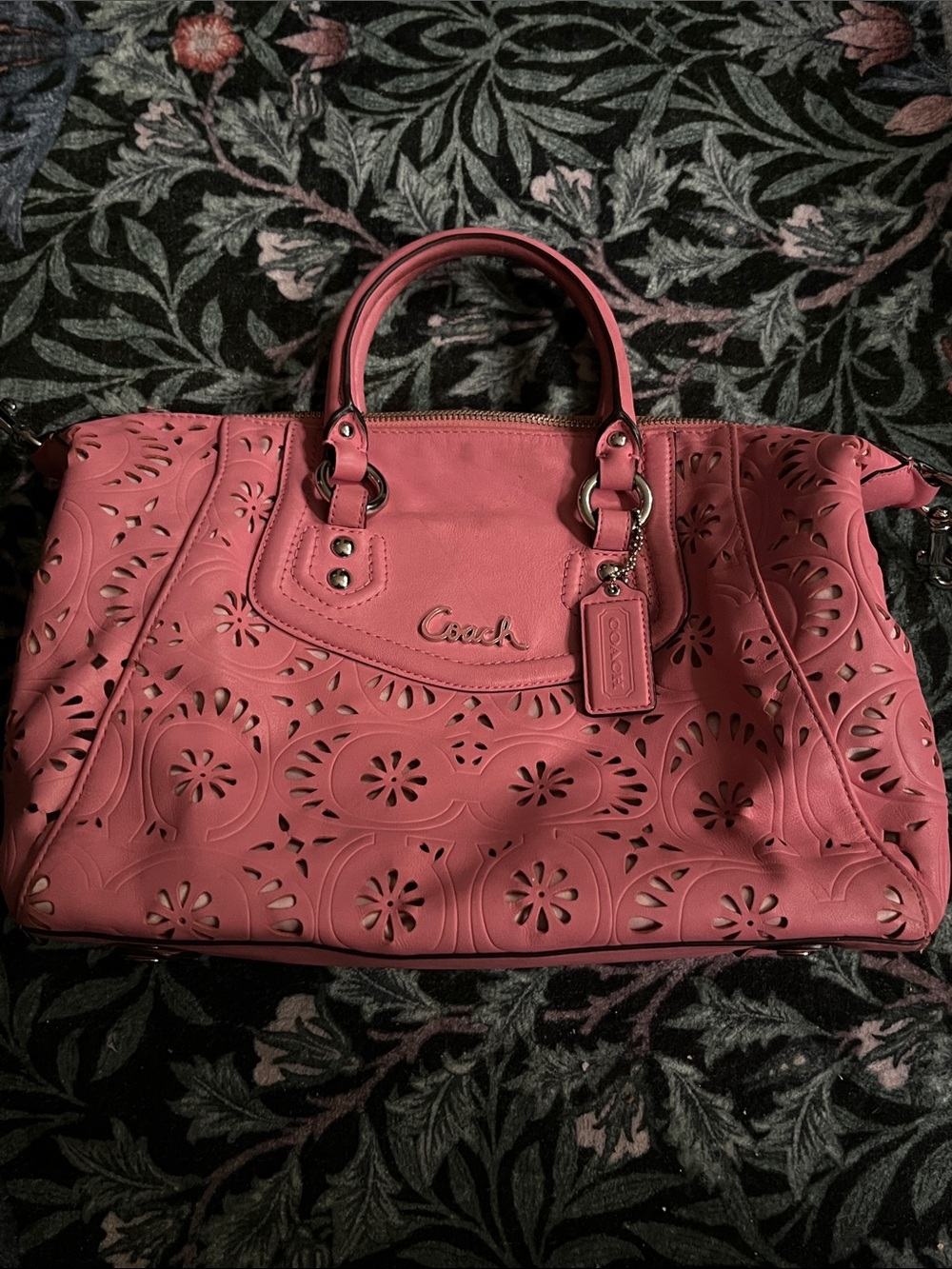Coach Pink Laser-Cut Floral Satchel